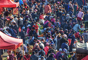 คึกคักวันจ่ายช่วงเทศกาลตรุษจีนในเมืองเก้อจิ้วยูนนาน