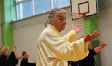 People practise Chinese Tai Chi in Vilnius, Lithuania