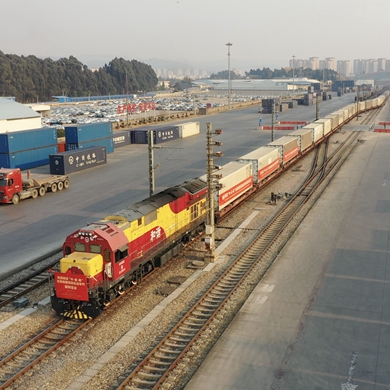 China-Laos-Thailand round-trip freight train launched from China's Yunnan