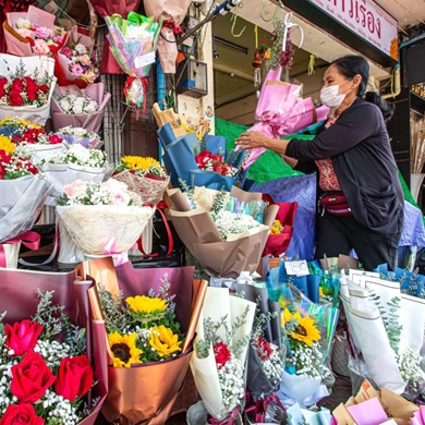 Flowers from China's Yunnan sold at Pak Khlong Talat flower market in Bangkok, Thailand
